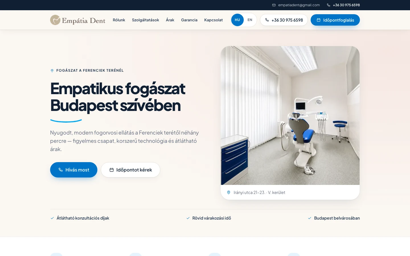 Az Empátia Dent weboldalának nyitóoldala