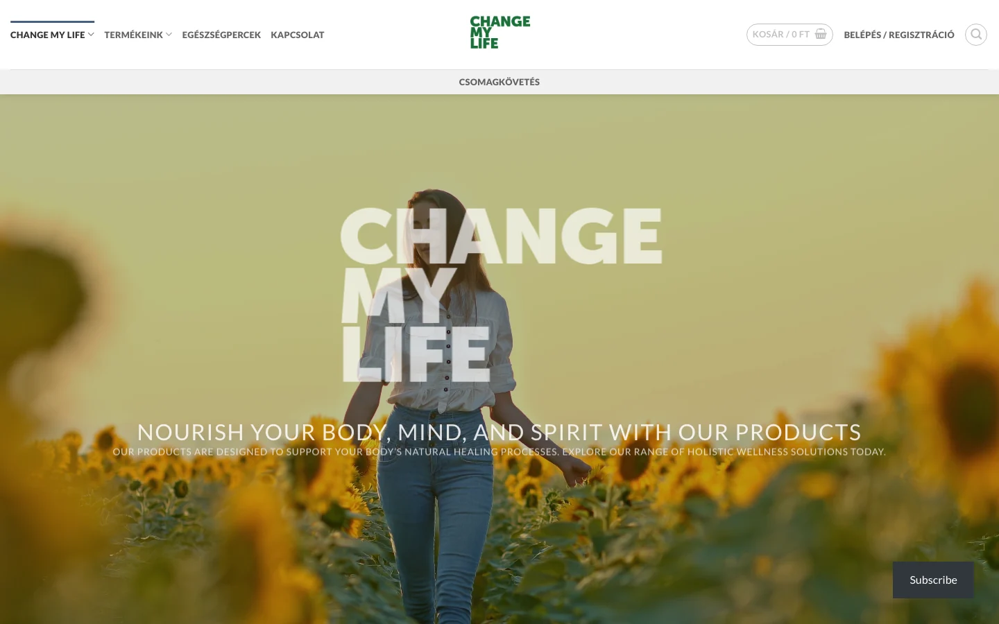 A ChangeMyLife weboldalának nyitóoldala