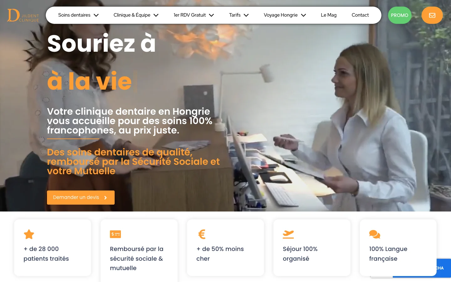 A Jildent fogászati klinika weboldalának nyitóoldala